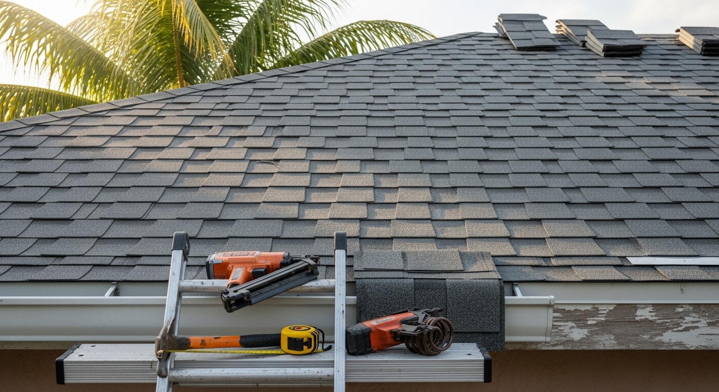 Asphalt shingle roof installation on residential home