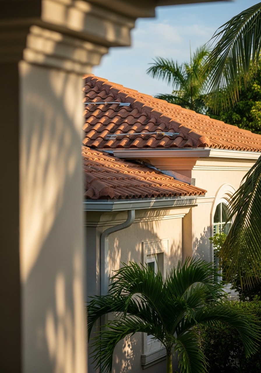 Close-up of a Miami residential property entrance with tropical landscaping and architectural detail typical of the area.